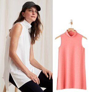 Garnet Hill Mock-Neck Tunic Top Sleeveless Relaxed Fit Side Vents Solid Peach L